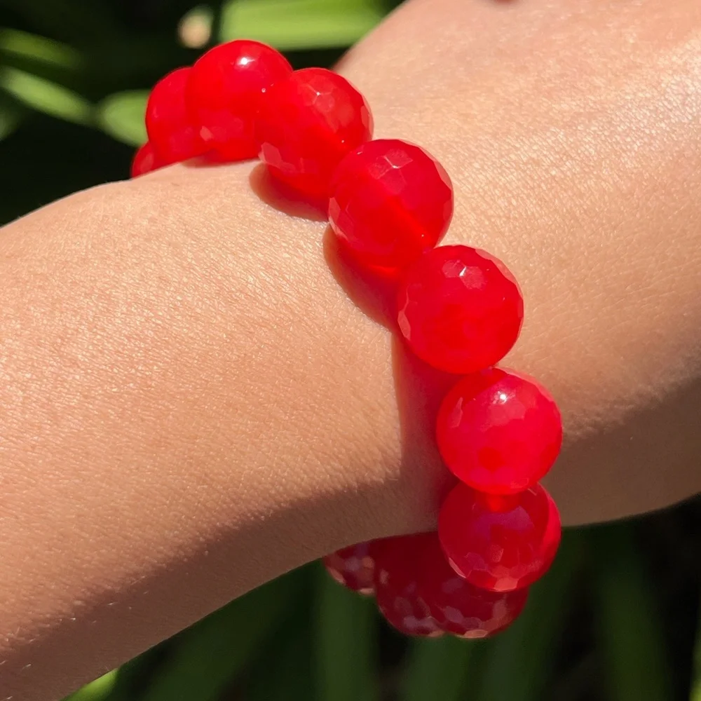 14mm stretchable hot pink agate‎ bracelet